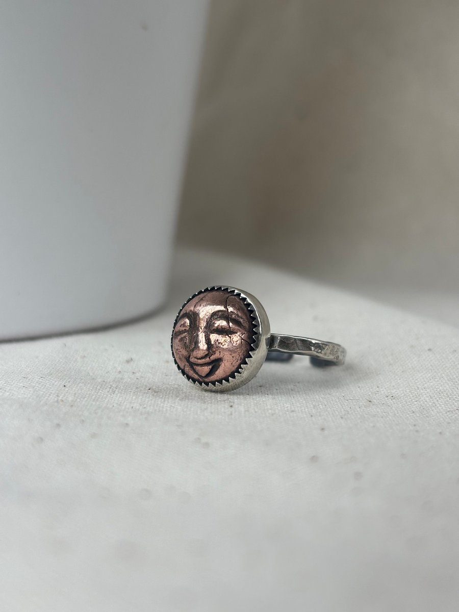 Moon face ring, Moon jewellery, Copper jewellery