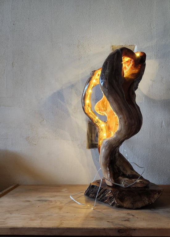 Sculptural wood torso lamp