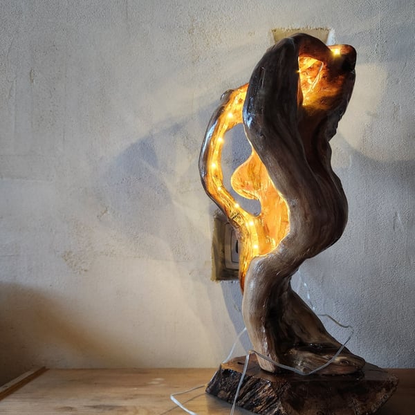 Sculptural wood torso lamp