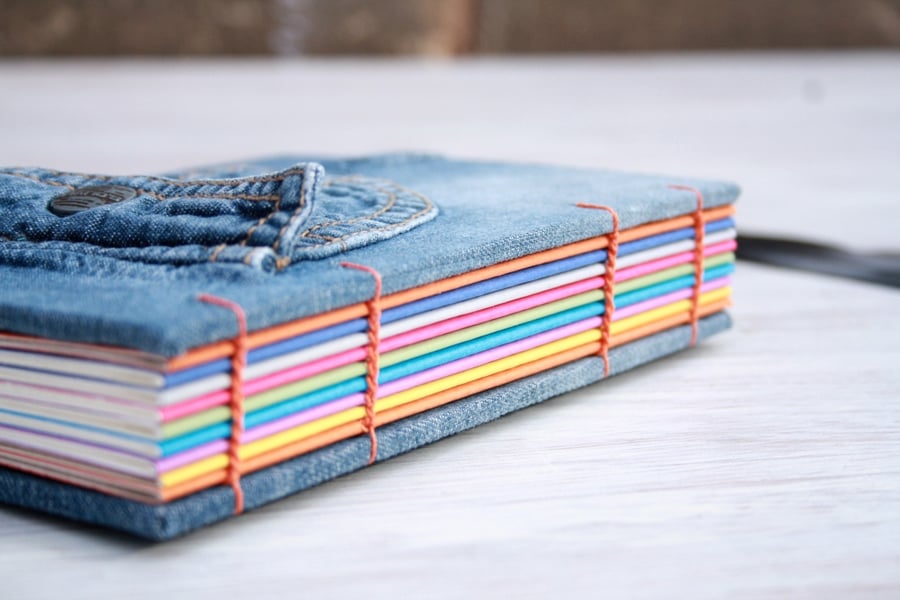Notebook from Recycled Denim Jeans with Snapbutton Pocket