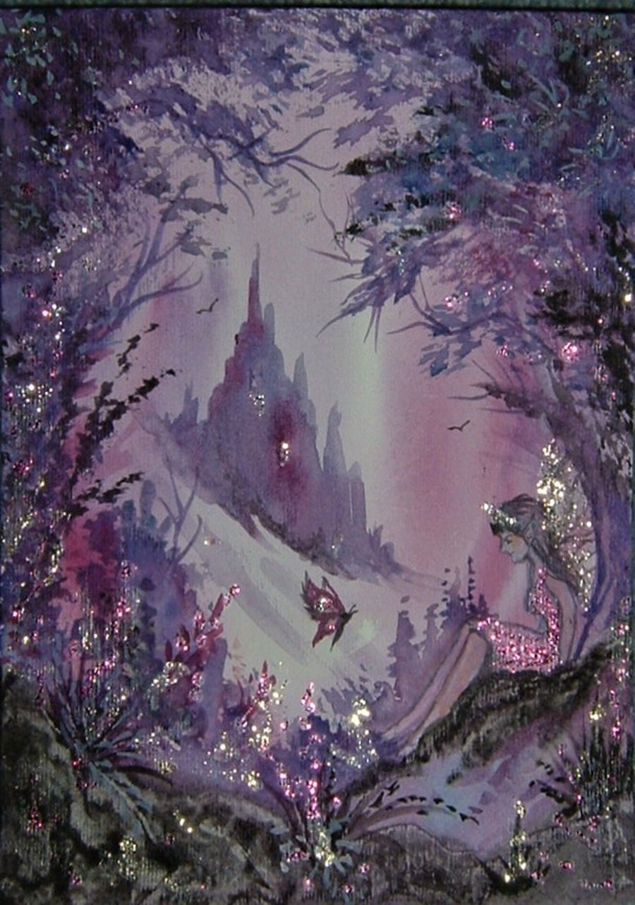 original art fantasy fairy glitter painting ( ref F 663)