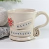 Sister Beautiful and a red flower -  White Mug,  Ceramic Pottery Stoneware UK