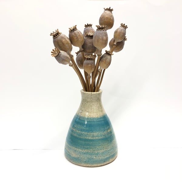 TURQUOISE AND BUFF STONEWARE VASE