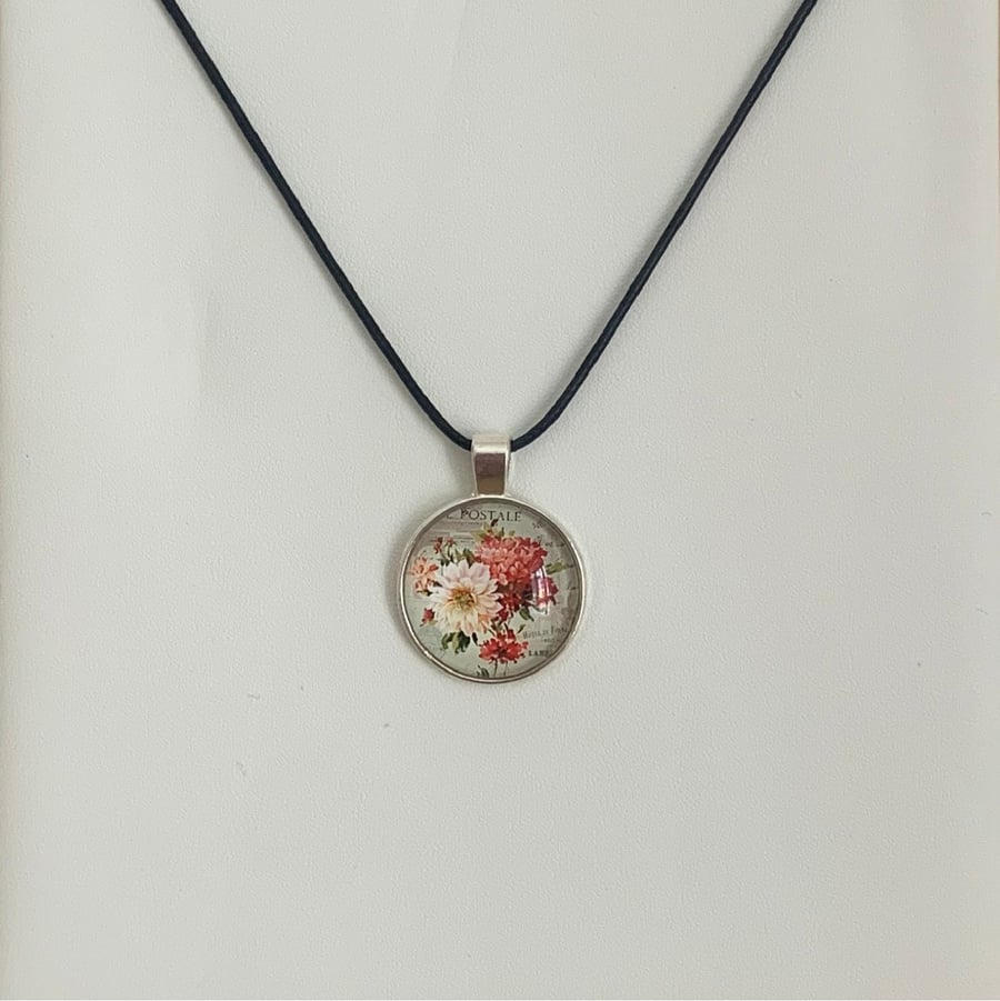 Shabby Chic Floral Glass Pendant Necklace. Design 1