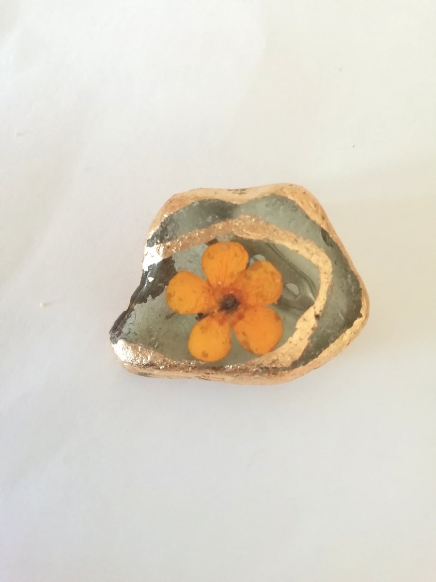 Buttercup, beach glass brooch 