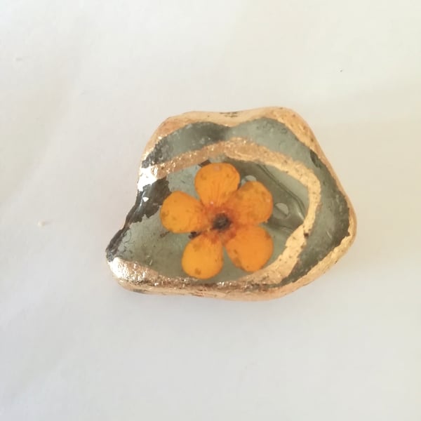 Buttercup, beach glass brooch 