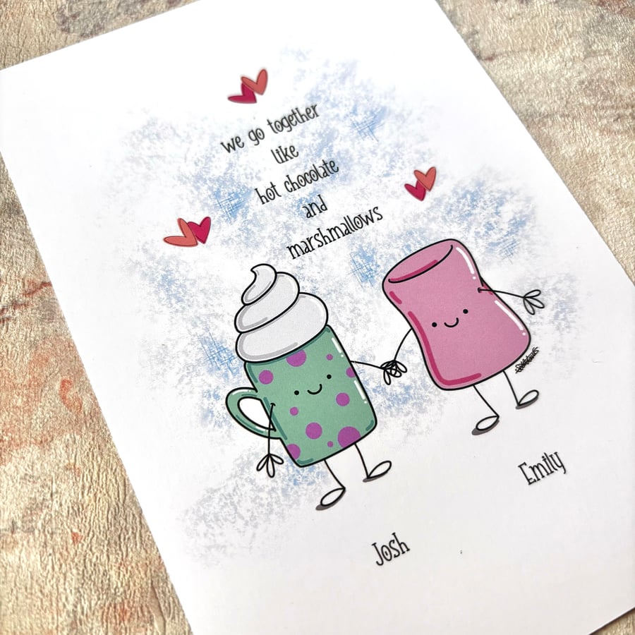 Personalised Art Print - 6 x 4 print - Hot Chocolate - Marshmallows - Kawaii