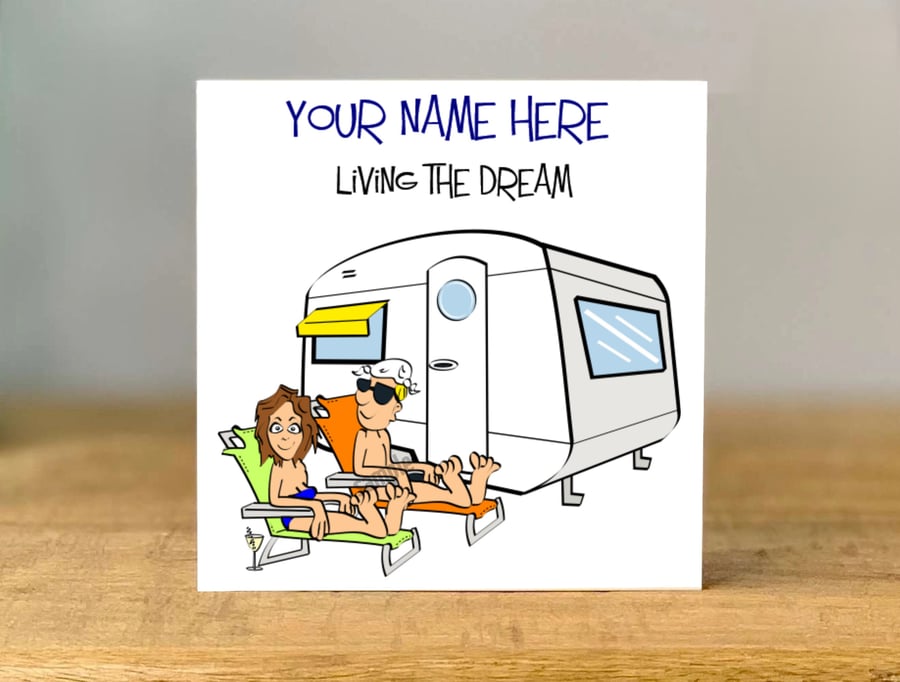 Personalised Caravanning Card, Camping Holiday, mum, dad, gran, sister, brother,