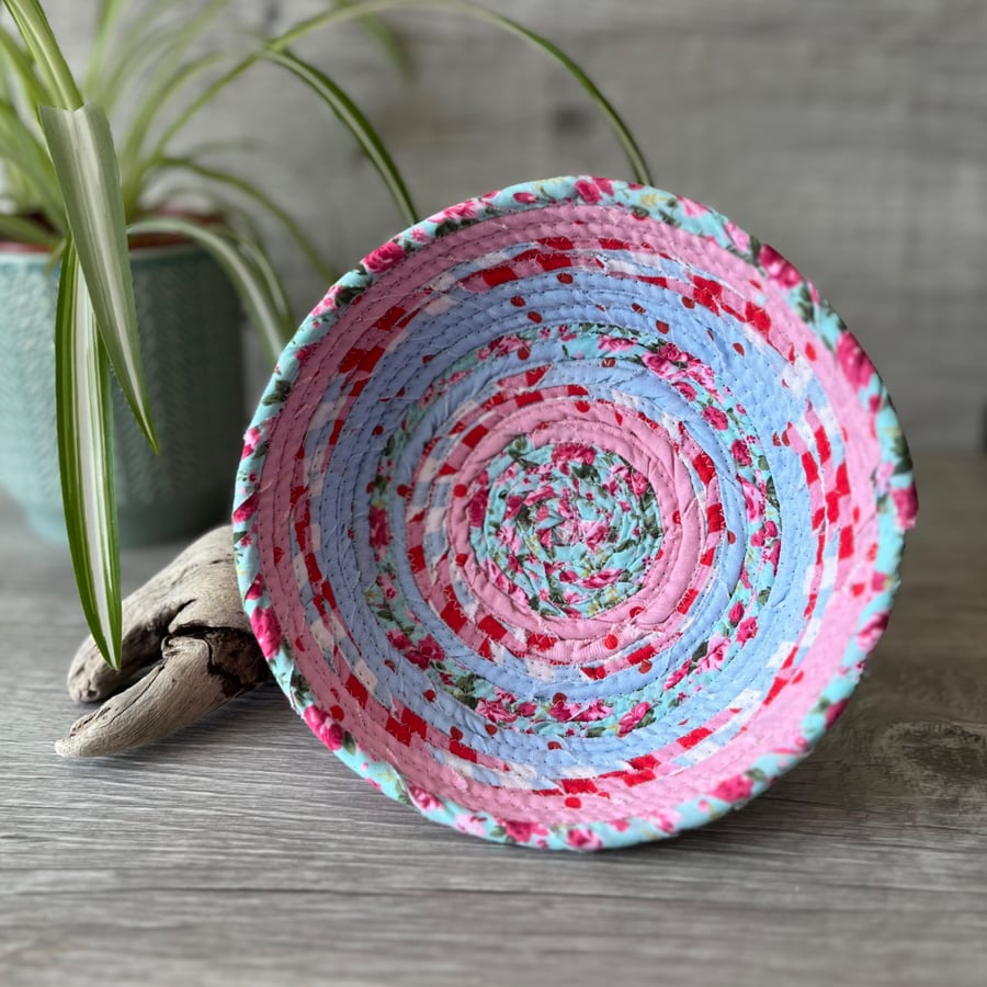 Pretty Pink and Blue Coiled Fabric Bowl