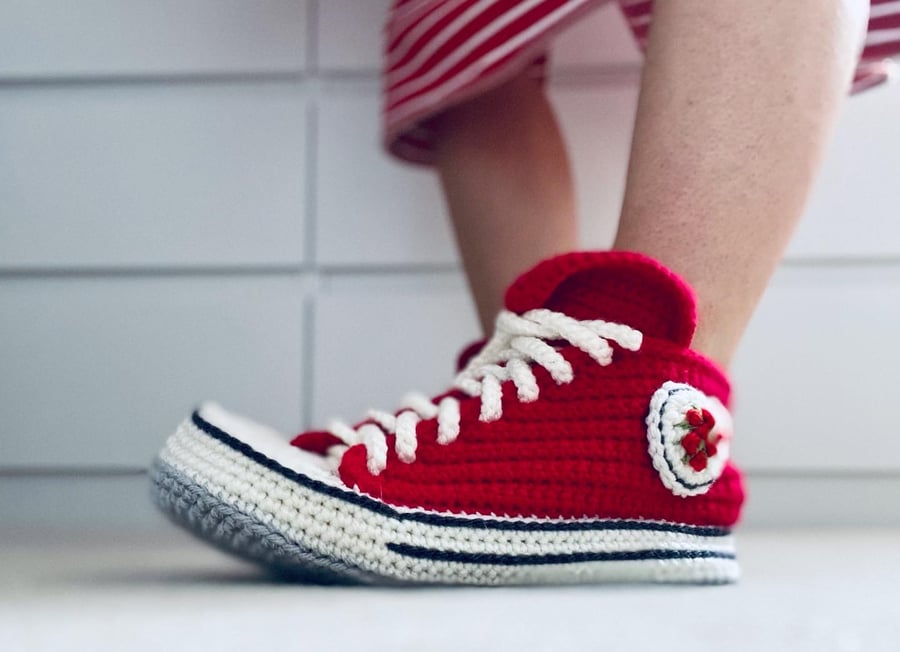 Red Crochet Sneakers Slipper Socks 