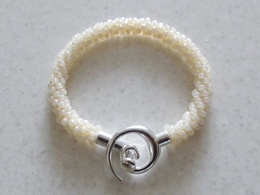 Light Ivory Cream Woven Kumihimo Seed Bead Fashion Bracelet