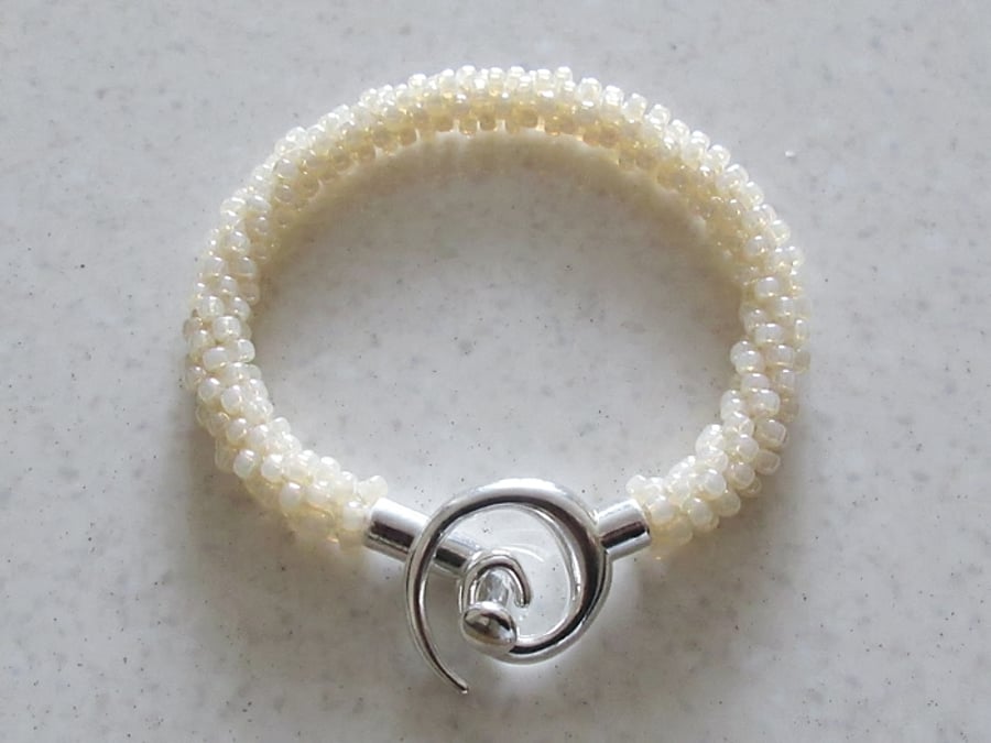 Light Ivory Cream Woven Kumihimo Seed Beads Fashion Bracelet