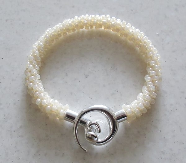 Light Ivory Cream Woven Kumihimo Seed Beads Fashion Bracelet