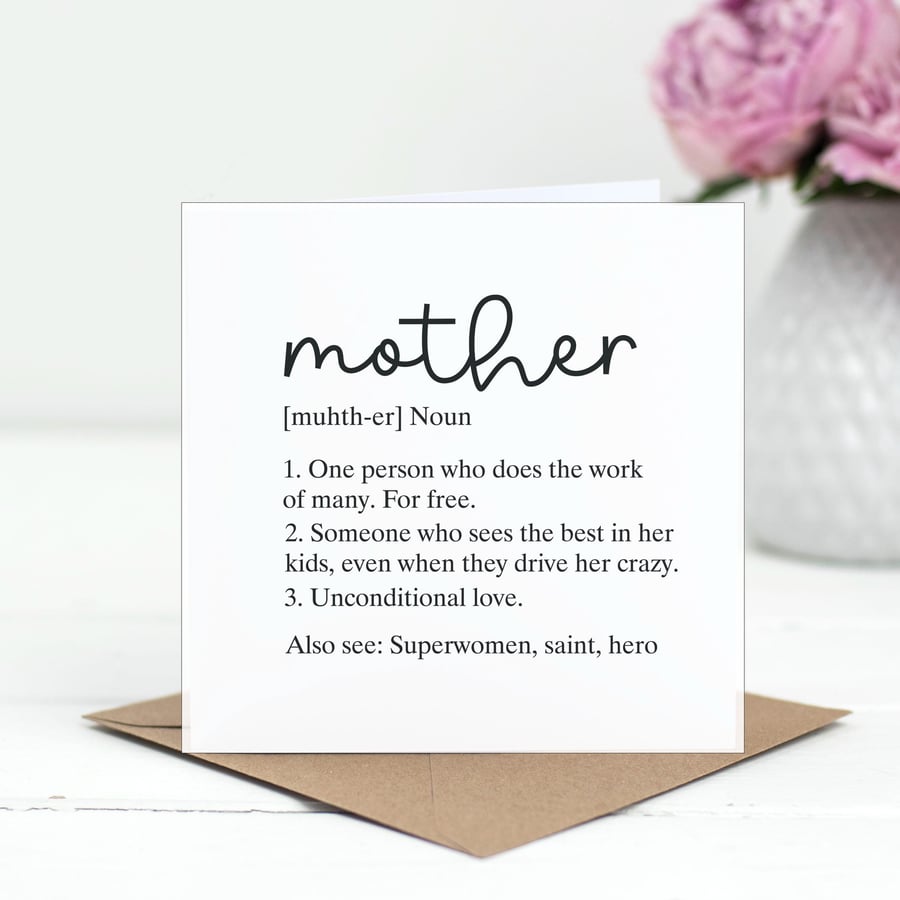 Mother Meaning Quote Greetings Card - Mothers Day Cards - Fun Typography C22 