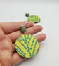 Sterling silver hook, bright yellow and green earrings with a modern line design - Image 6