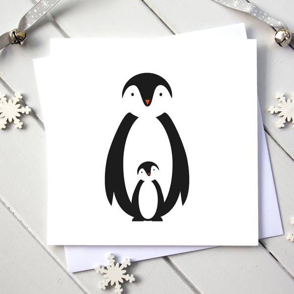 Scandi Penguin Parent and Baby Christmas Card