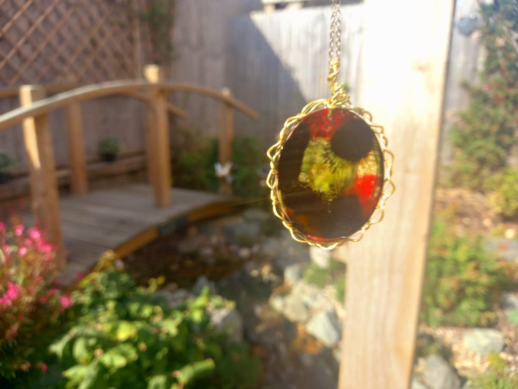 Large Coffee and Yellow Oval Necklace