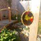 Large Coffee and Yellow Oval Necklace