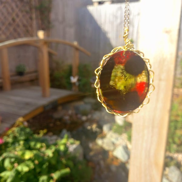 Large Coffee and Yellow Oval Necklace