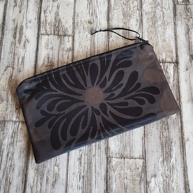 Brown Floral Zipper Pouch - Multi Use Zipped Organiser
