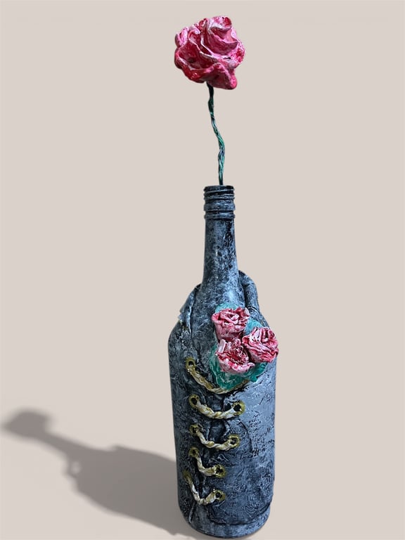 The Corseted Vessel Bottle Wasteland Bloom Industrial Romance 40cm Height