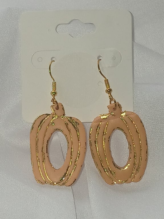 Elegant Terracotta and Gold Foil Pumpkin Statement Earrings - Autumn Jewellery