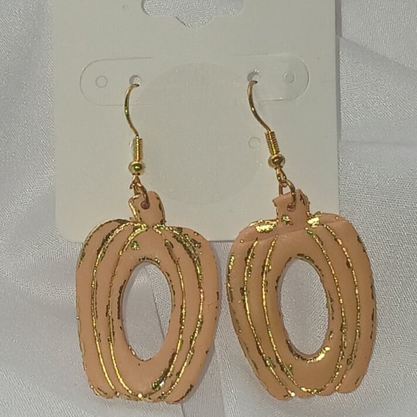 Elegant Terracotta and Gold Foil Pumpkin Statement Earrings - Autumn Jewellery