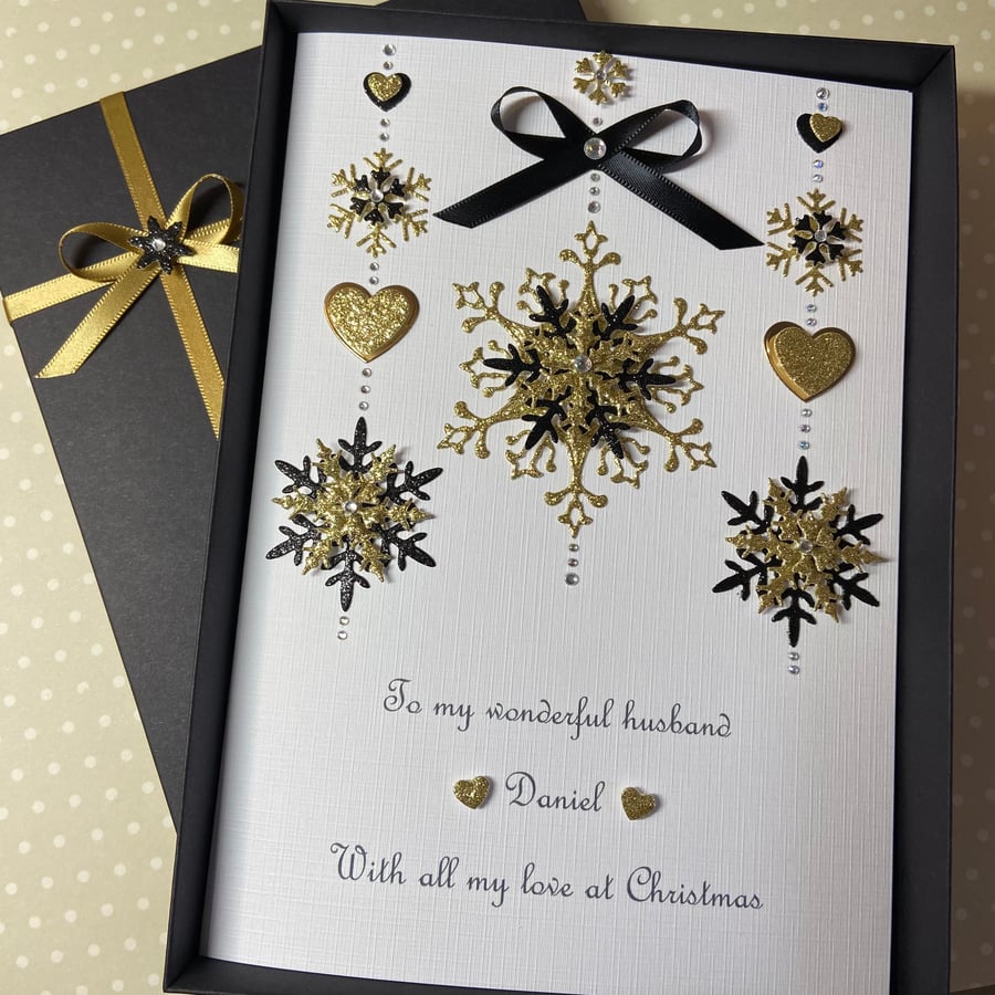 Personalised Christmas Card Gift Boxed Husband Wife Boyfriend Fiancé Any Message