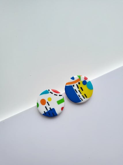 Handmade Polymer Clay Earrings - Abstract Orb Studs