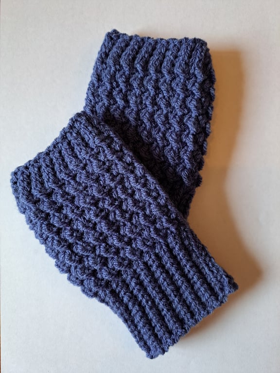 Crochet Fingerless Gloves, Wrist Warmers, Denim