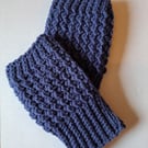 Crochet Fingerless Gloves, Wrist Warmers, Denim
