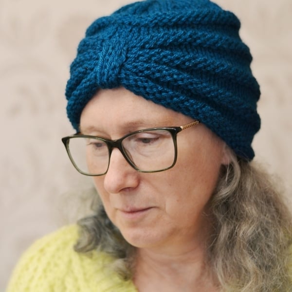 Hat Teal Chunky Knit Turban Hat