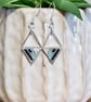 Lightweight geometric beadwork earrings in silver, black and turquoise  - Image 4