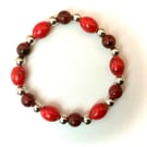Red & Silver Beaded Elasticated Bracelet