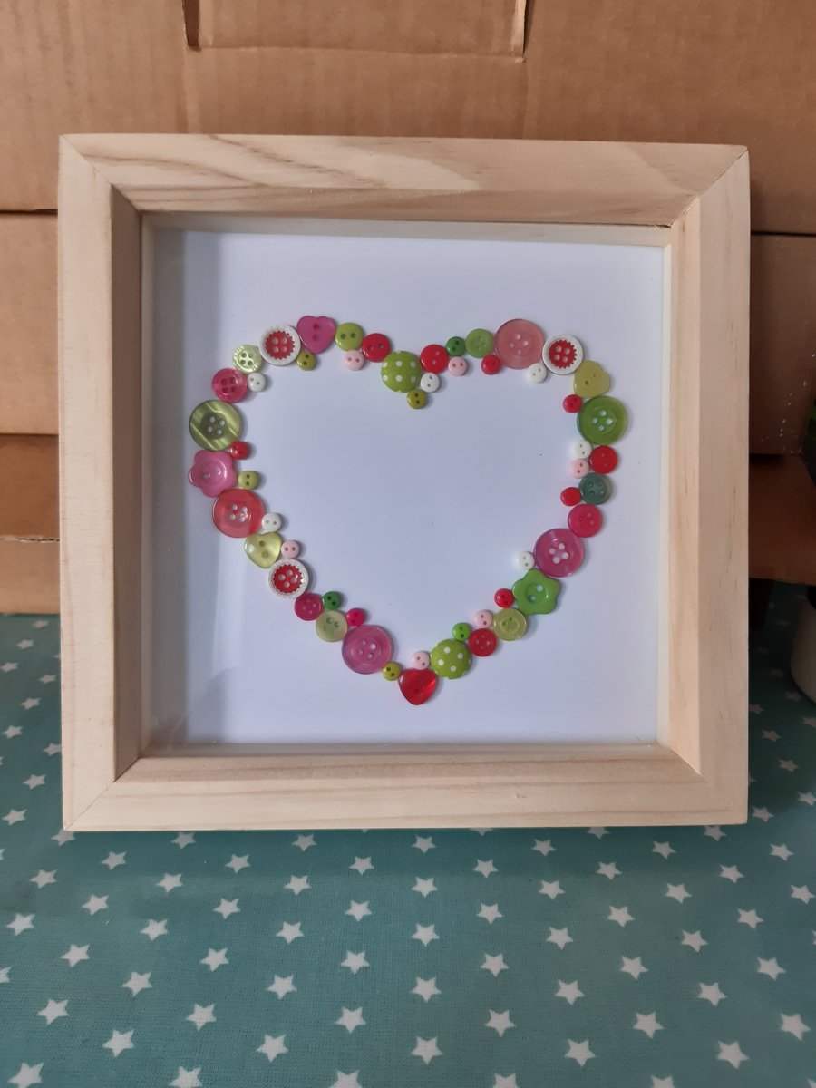 Button heart box frame pine raspberry and lime