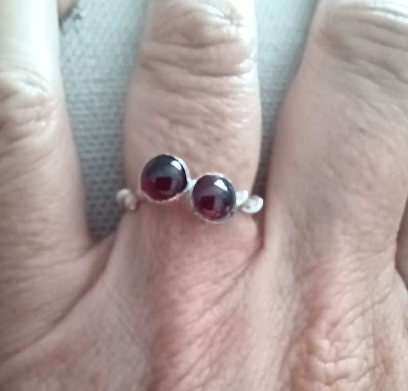 Silver twig double garnet ring