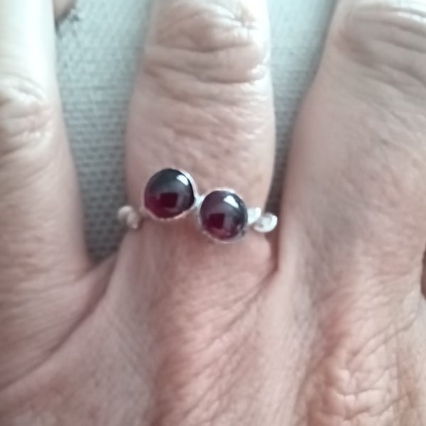 Silver twig double garnet ring