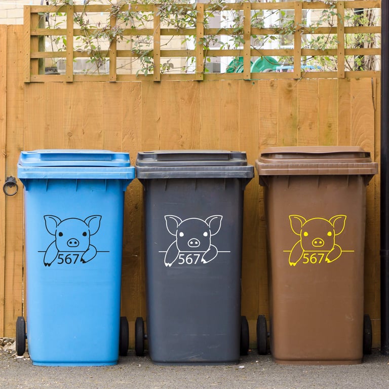 Personalised Pig Wheelie Bin Custom Sticker Custom Number House Number Cartoon