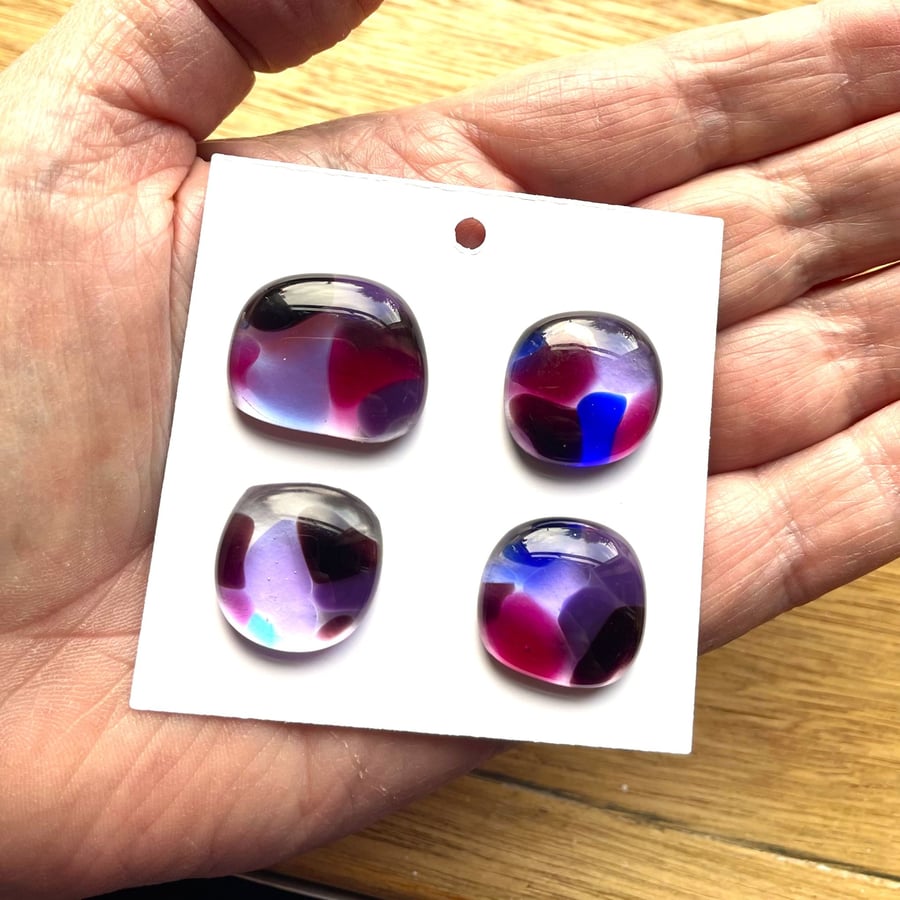 Four Multi-coloured fused glass cabachons