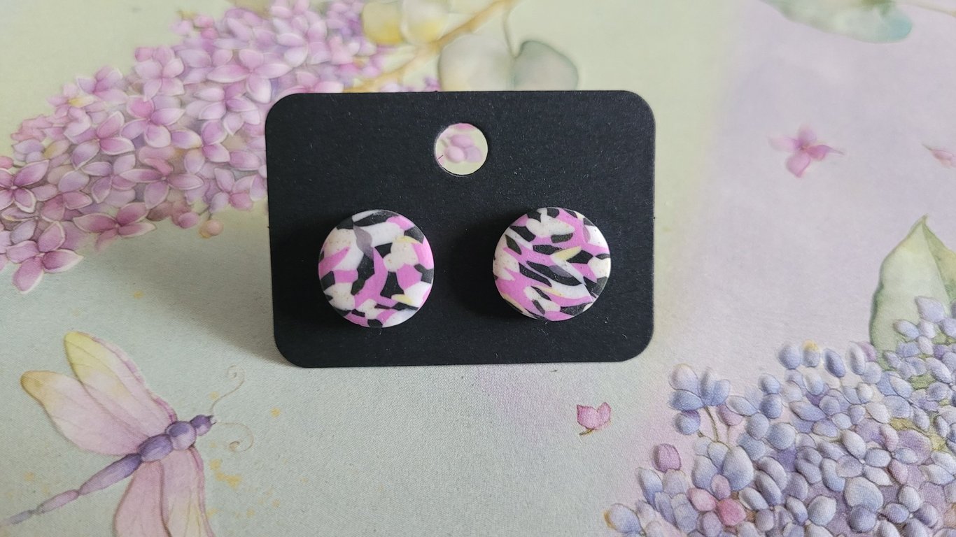Handmade Polymer Clay Pink Stud Earrings, 316 Surgical Stainless Steel