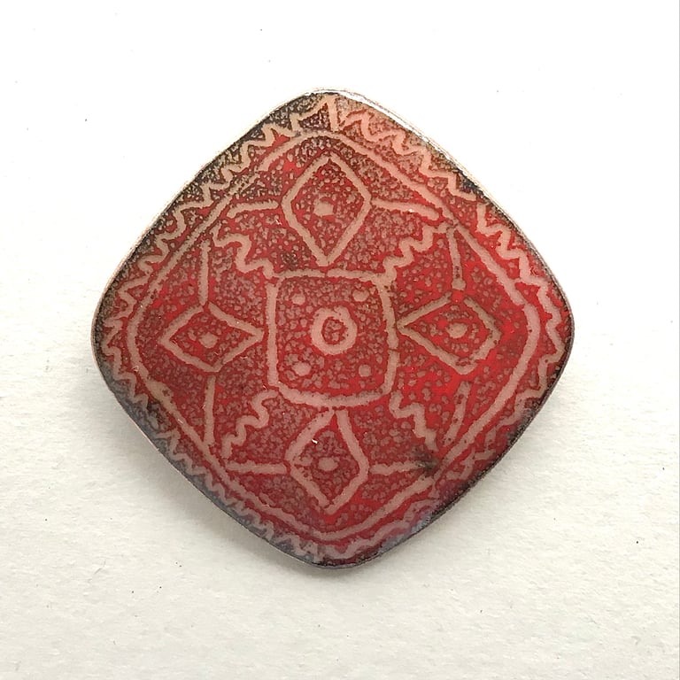 Large Square Enamelled Brooch with Hand-drawn Design - 'Perfectly Imperfect'