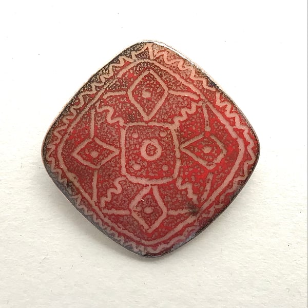 Large Square Enamelled Brooch with Hand-drawn Design - 'Perfectly Imperfect'