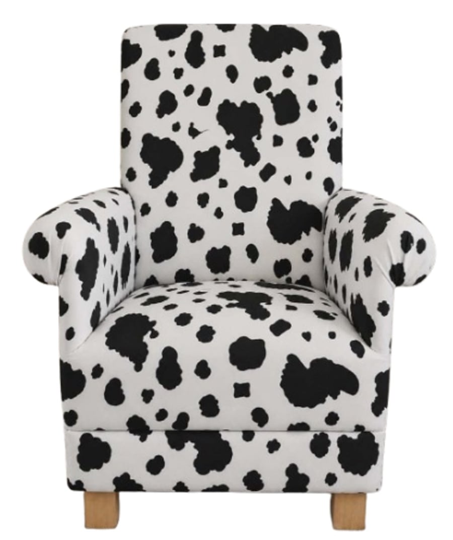 Black White Cow Hide Fabric Armchair Adult Chair Small Accent Statement Bedroom