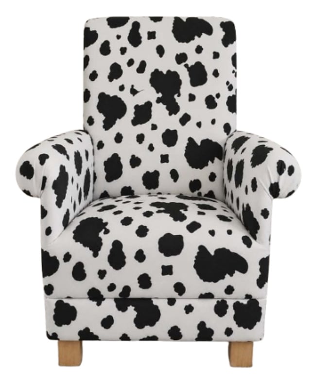 Black White Cow Hide Fabric Armchair Adult Chair Small Accent Statement Bedroom