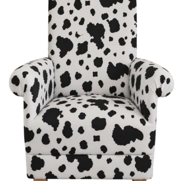 Black White Cow Hide Fabric Armchair Adult Chair Small Accent Statement Bedroom