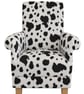 Black White Cow Hide Fabric Armchair Adult Chair Small Accent Statement Bedroom