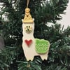 Pottery Christmas Llama in a party hat pottery alpaca ceramic Llama Christmas