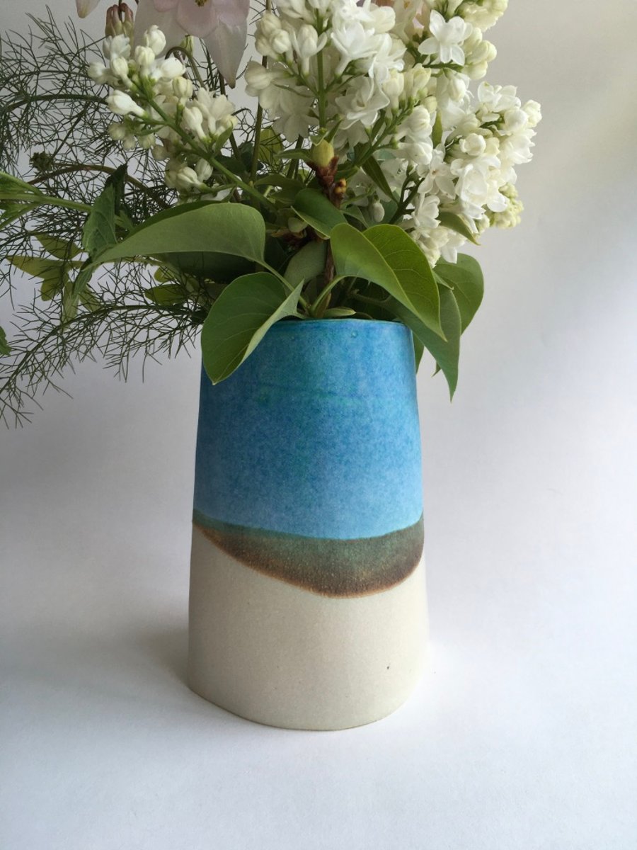 Large Stoneware Ceramic Turquoise Flower Vase 