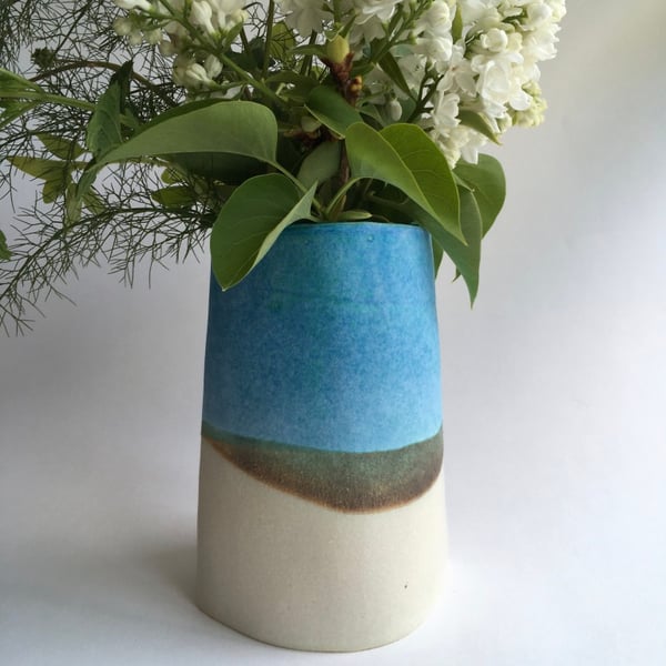 Large Stoneware Ceramic Turquoise Flower Vase 