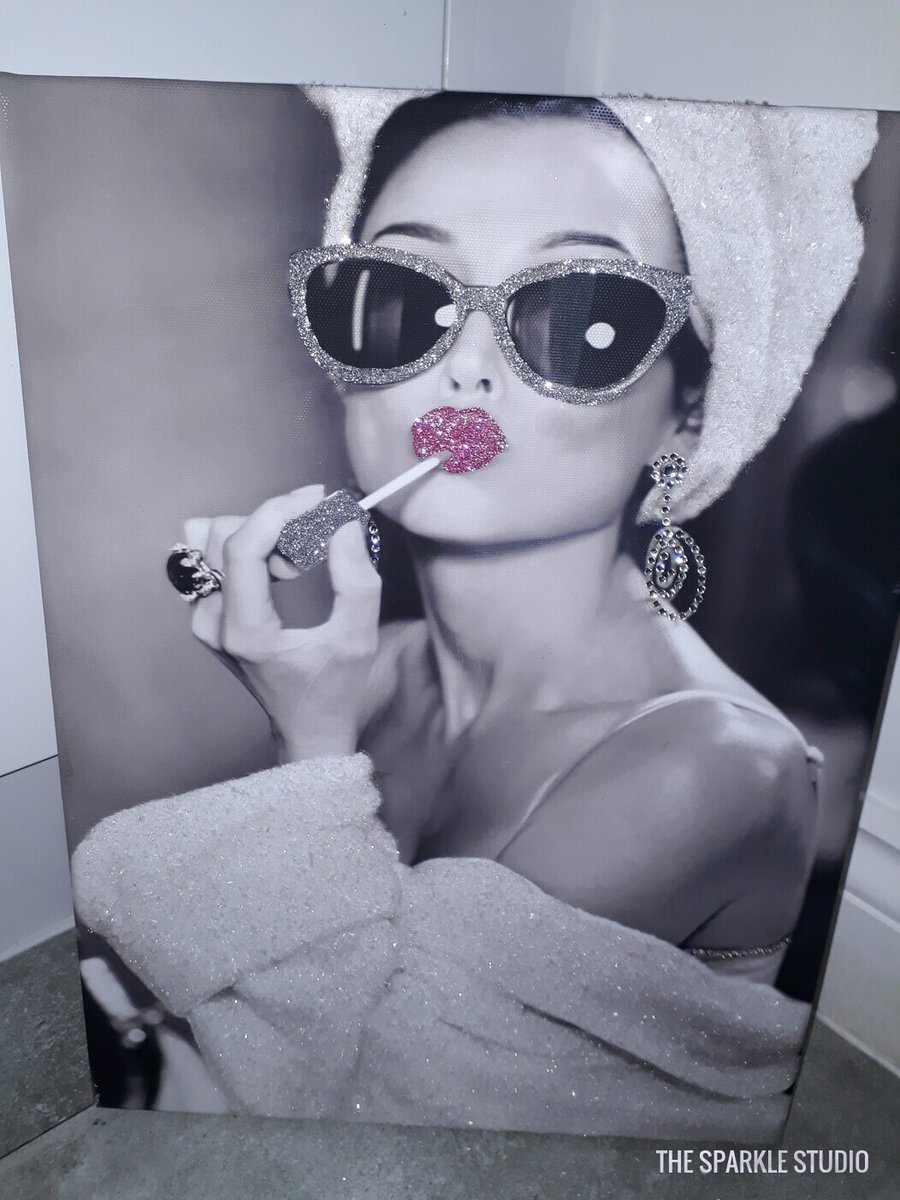 Glamorous diamond wall art canvas, black & white, glitter & Swarovski crystals